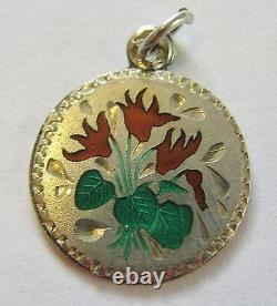 Antique Art Nouveau German 800 Silver Enamel Flower Charm Beautiful! Pick 1