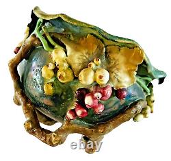 Antique Art Nouveau Handmade Austrian Amphora Pottery Grapes Pot Bowl