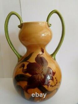 Antique Art Nouveau Julius Dressler Double Gourd Twin Handles Vase With Orchid