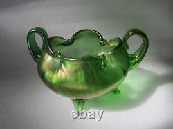 Antique Art Nouveau Loetz Austrian Iridescent Green Art Glass Candy Vase