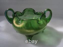 Antique Art Nouveau Loetz Austrian Iridescent Green Art Glass Candy Vase