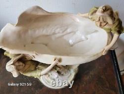 Antique Art Nouveau Maidens Porcelain Royal Dux Large Sea Shell Vase c1900 14