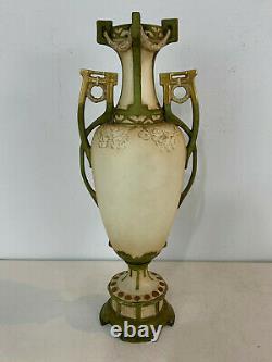 Antique Art Nouveau Royal Dux Austrian Pottery Vase with Woman's Face Decoration