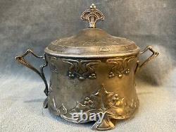Antique Art Nouveau Silverplate Candy Bonbon Jar Basket Sugar Container Bowl&Lid