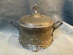 Antique Art Nouveau Silverplate Candy Bonbon Jar Basket Sugar Container Bowl&Lid