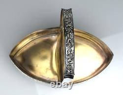 Antique Art Nouveau Silverplated Handled Snack Serving Bowl with Glass Liners