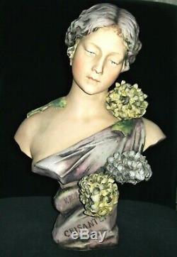 Antique Austria Amphora Rstk Teplitz Beauty Lady Goddess Porcelain Bust Figurine