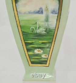 Antique Austrian 14 Hand Painted Porcelain Swan Buttress Form Vase circa 1910