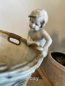 Antique Austrian Art Nouveau Figural Nudes Amphora Teplitz Pottery Basket Bowl