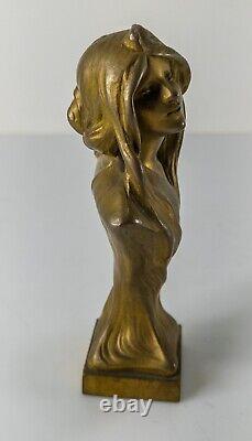 Antique Austrian Art Nouveau Gilt Bronze Bust of a Pretty Girl by Franz Gruber