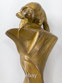 Antique Austrian Art Nouveau Gilt Bronze Bust of a Pretty Girl by Franz Gruber