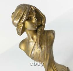 Antique Austrian Art Nouveau Gilt Ormolu Bronze Female Bust Franz Gruber Signed