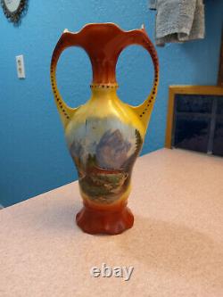 Antique Austrian Art Nouveau Hand Painted Porcelain Handled Vase Signed Danilo