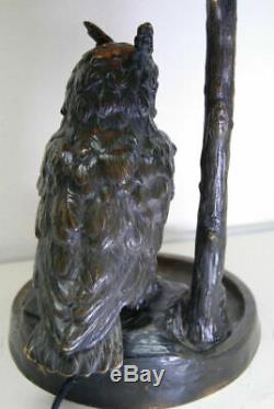 Antique Austrian Bronze Art Nouveau Deco Owl Glass Jeweled Arts And Crafts Lamp