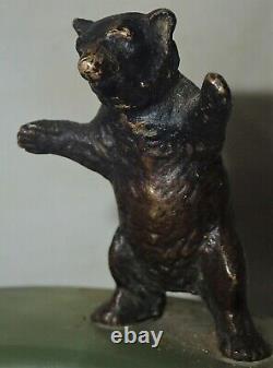 Antique Austrian Bronze Bear Tray Marble Base Black Forest Art Statue Sculpture