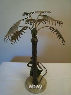 Antique Austrian Bronze Dancing Woman Under Palm Tree Lamp