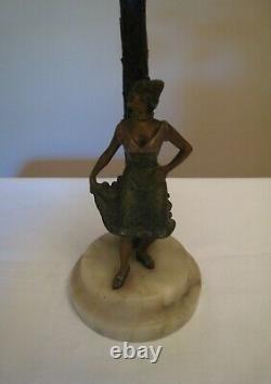 Antique Austrian Bronze Dancing Woman Under Palm Tree Lamp