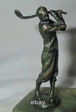 Antique Austrian Bronze Golf Club Ball Man Marble Base Tray Art Statue Sculpture