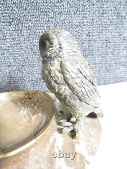 Antique Austrian Bronze Owl on marble Bronze bowl catch-all Art Nouveau style
