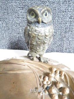 Antique Austrian Bronze Owl on marble Bronze bowl catch-all Art Nouveau style