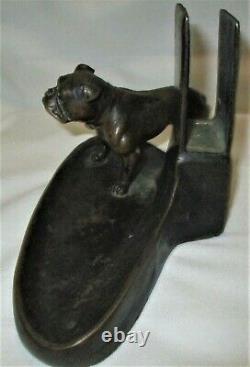Antique Austrian Bronze Tusca Bulldog Art Statue Sculpture Match Holder Ashtray