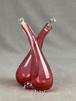 Antique Austrian Cranberry Art Glass Double Cruet with Stoppers