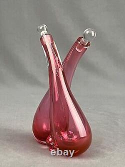 Antique Austrian Cranberry Art Glass Double Cruet with Stoppers
