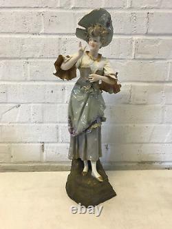 Antique Austrian Ernst Wahliss Alexandra Porcelain Large Woman in Hat Figurine