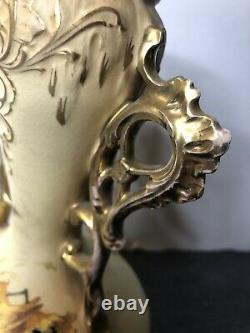 Antique Austrian Ernst Wahliss Turn Wien Porcelain Vase 9 High, Floral, Gold