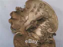 Antique Austrian Gilt Bronze Art Nouveau DishGeschutzt BergmanPond SceneVGC