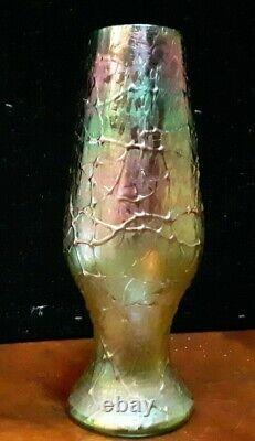 Antique Austrian Iridescent Art Glass Vase 6 3/4h