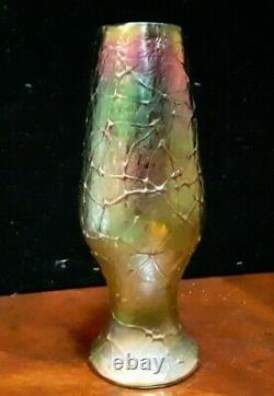 Antique Austrian Iridescent Art Glass Vase 6 3/4h