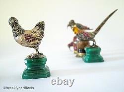 Antique Austrian Jeweler Art Bird Figurine / Statue Sterling Silver & Gem Stone