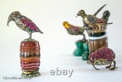 Antique Austrian Jeweler Art Bird Figurine / Statue Sterling Silver & Gem Stone