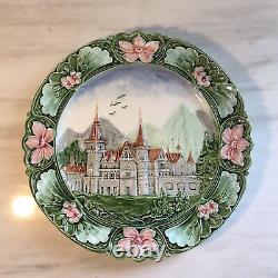 Antique Austrian Majolica Castle Relief Porcelain Collector Plate 1890s Noveau