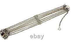 Antique Austrian Ornate 835 Silver Multi Chain Amethyst Bracelet Nouveau
