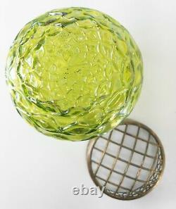 Antique Austrian Signed Loetz Green Iridescent Threaded Art Nouveau Glass Vase