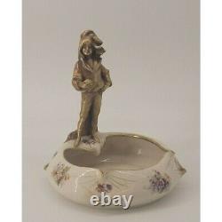 Antique Austrian Teplitz Amphora Porcelain Bowl with Bronze Boy 8 c. 1892-1905