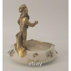 Antique Austrian Teplitz Amphora Porcelain Bowl with Bronze Boy 8 c. 1892-1905