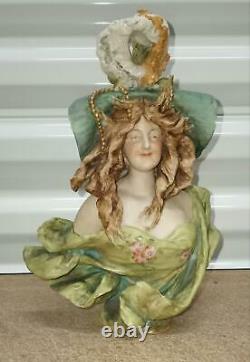 Antique Austrian Turn-Teplitz Bohemia RStK Porcelain Figurine, Lady Bust, 10 h