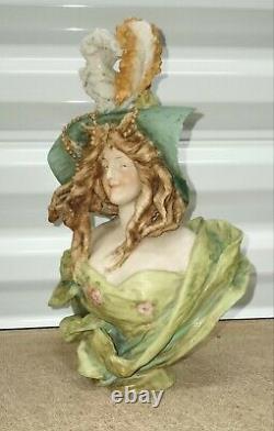 Antique Austrian Turn-Teplitz Bohemia RStK Porcelain Figurine, Lady Bust, 10 h