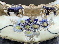Antique Austrian Turn Teplitz Jardiniere Planter Vase Centerpiece Handles Gilded