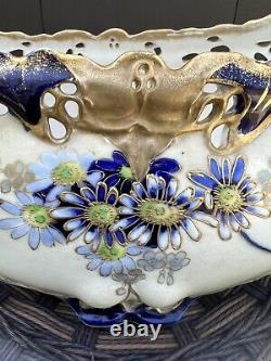 Antique Austrian Turn Teplitz Jardiniere Planter Vase Centerpiece Handles Gilded