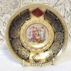 Antique Austrian Vienna Chocolate Cup & Saucer Hand Painted, Shield Beehive Mark