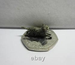 Antique Austrian Vienna Miniature COLD PAINTED BRONZE SCULPTURE of a STRIPED CAT