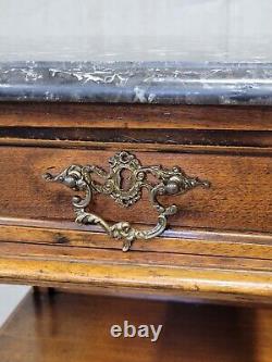 Antique Austrian Walnut and Black Marble Top Nightstands a Pair
