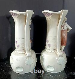 Antique Austrians Art-Nouveau Porcelain Figurine Vases, 11 high