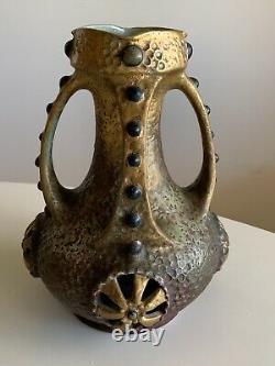 Antique Beautiful Art Nouveau Imperial Amphora Austria Large Gilded Jeweled Vase