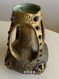 Antique Beautiful Art Nouveau Imperial Amphora Austria Large Gilded Jeweled Vase