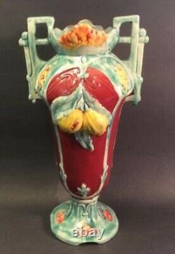 Antique Bohemian Jugendstil Majolica Pomegranite Vase Austria c. 1890s